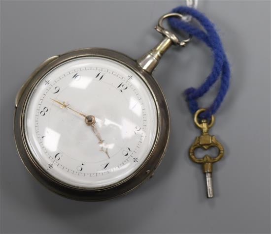 An early 19th century silver pair cased keyless verge pocket watch by William Hill, Coventry.